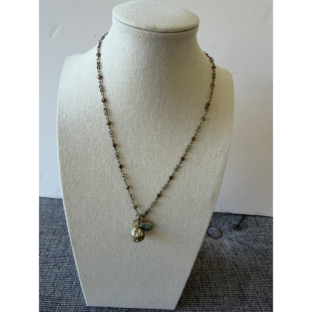 VTG Catherine Popesco France Bronze Tone Charm Orb Turquoise Necklace 18 Inch